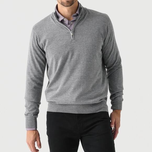 PETER MILLAR Crown Men's Canton Stripe Quarter-Zip Sweater in Iron Gray Size S - Picture 1 of 9